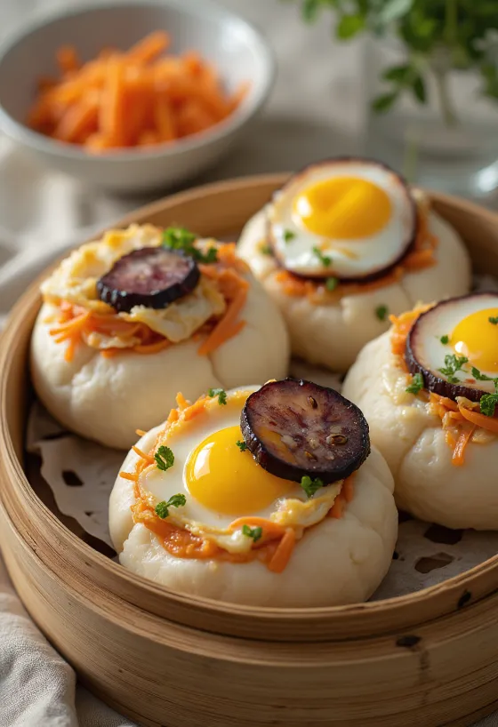 Padlizsános bao bun tálalva