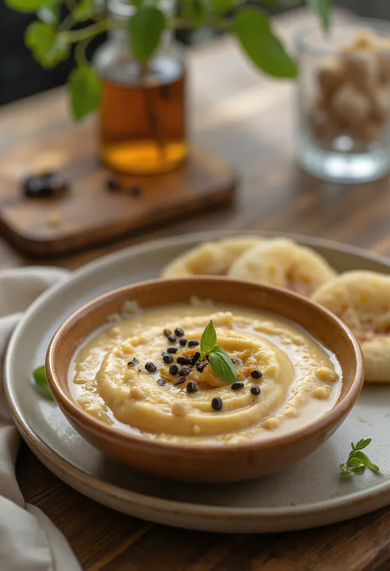 Peanut chutney, földimogyoróval, kókuszreszelékkel és friss korianderrel díszítve
