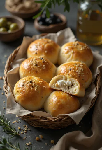 Pogacha sajttal, friss petrezselyem díszítéssel.