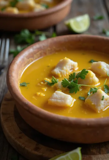 Vatapá de peixe tálalva, kókusztejjel és haldarabokkal, korianderrel díszítve