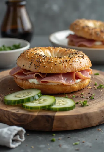Bagel füstölt hússal és krémsajttal, friss petrezselyemmel díszítve