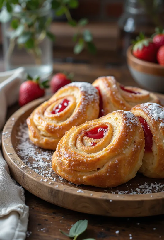 Bolo de Rolo eperrel, eper lekvárral töltött tekercs szeletek