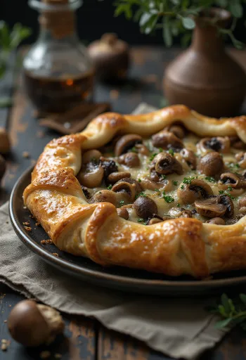 Crostata sós változatban gombával és sajttal, aranybarnára sütve