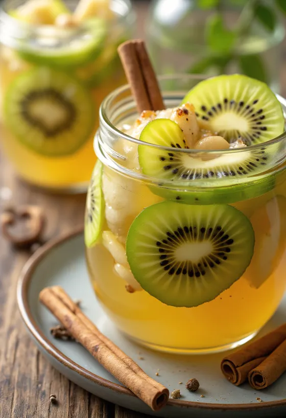 Édes-savanyú savanyított kiwi üvegben tálalva