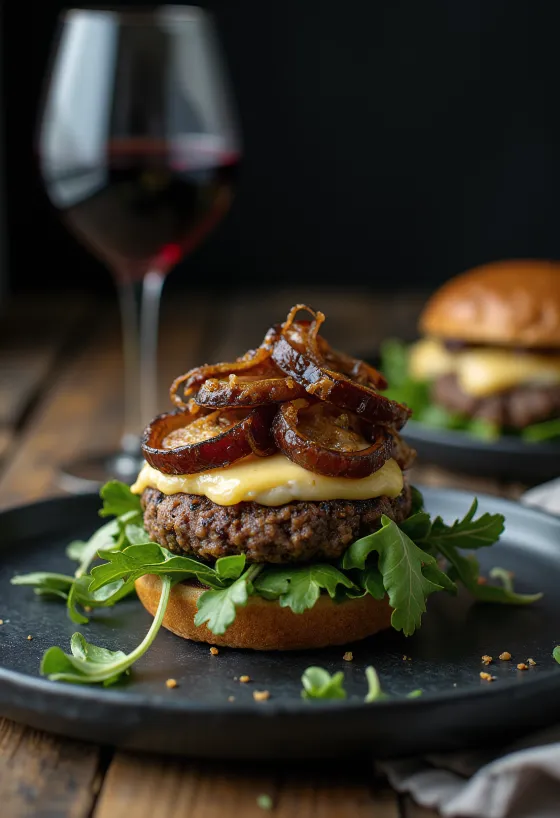 Francia stílusú burger tálalva