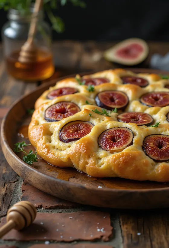 Fügés és mézes focaccia tálalva