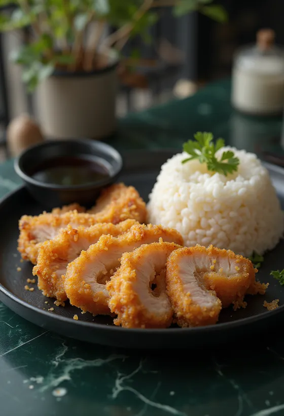 Katsu Rizses Körettel, ropogós panírozott sertésborda tonkatsu szósszal rizsen