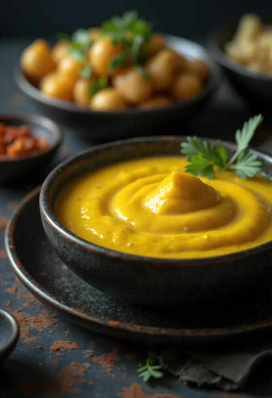 Kókusztejes curry gyömbérszósz tálalva