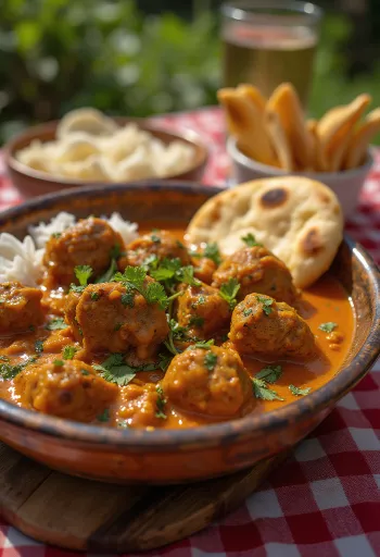 Lamb Curry Balti módra, fűszeres bárány curry korianderrel tálalva