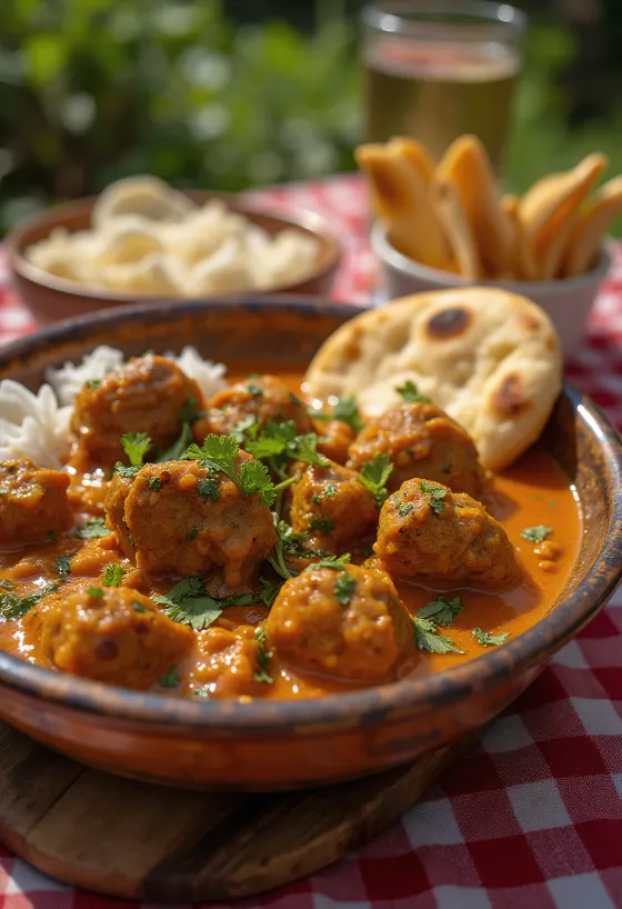 Lamb Curry Balti módra, fűszeres bárány curry korianderrel tálalva