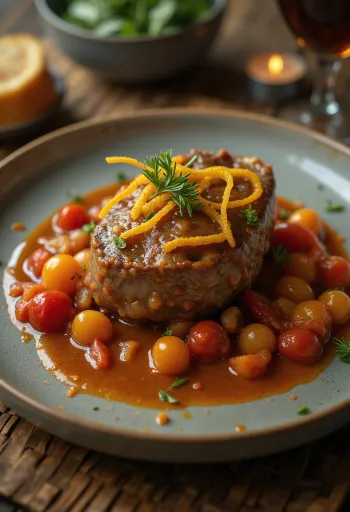 Osso buco paradicsomos szósszal, gazdag és omlós borjúcsont étel