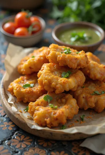 Pakora hagymával, frissen tálalva, ropogós és fűszeres