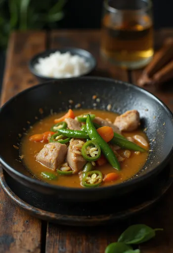 Sinigang masalával, fűszeres leves, friss korianderrel díszítve