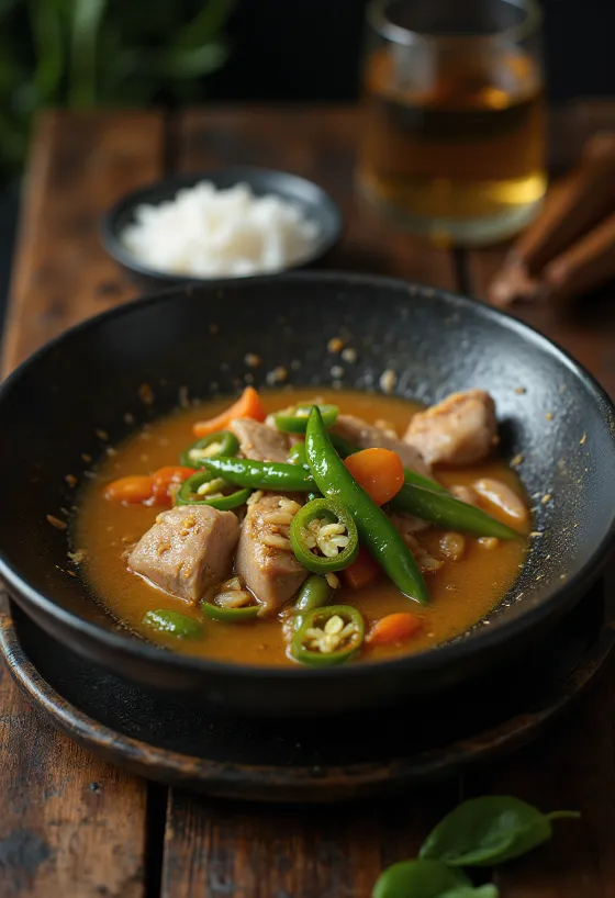 Sinigang masalával, fűszeres leves, friss korianderrel díszítve