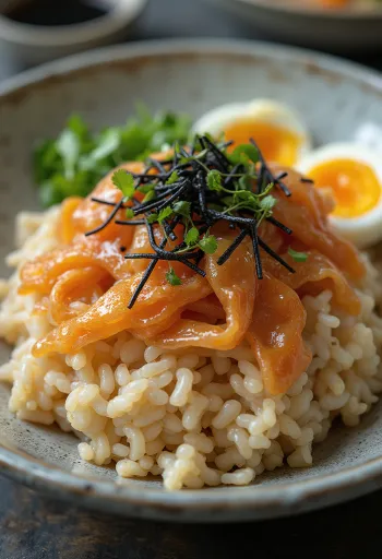 Szárított Halas Sundae, japán étel friss tojással, szárított halakkal, és szezámmaggal