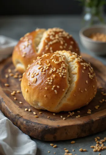 Teljes kiőrlésű szezámmagos bucik hűlnek rácson