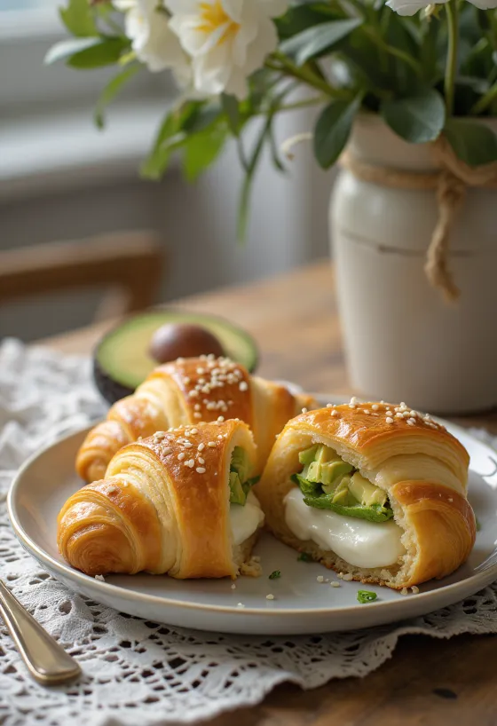 Avokádós croissant tálalva