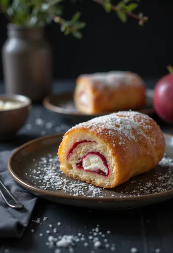 Bolo de Rolo goiabadával és sajttal, goiaba lekvárral és krémsajttal töltött tekercs szeletek