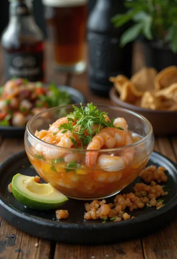 Ceviche Mixto tálalva lime-lével és avokádóval