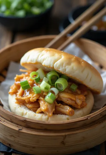 Csirkés bao bun étel tálalva