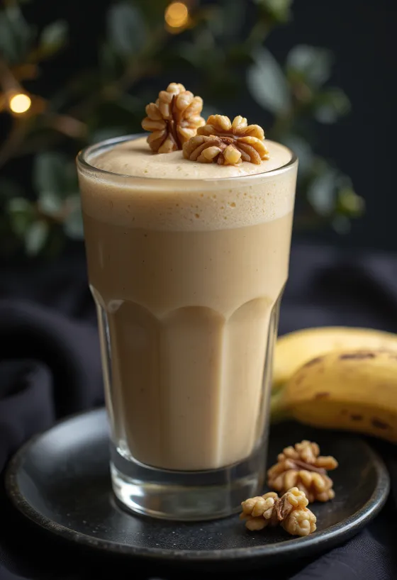 Krémes diós smoothie pohárban diódarabokkal