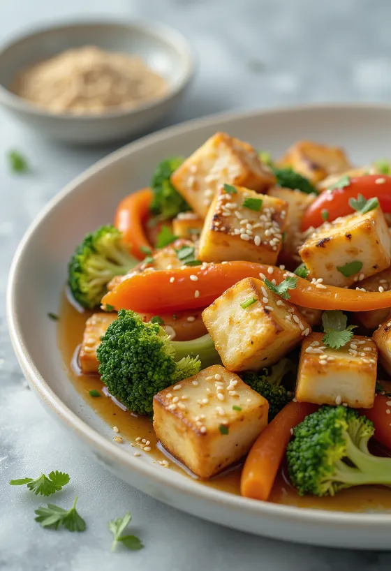 Fokhagymás tofu zöldségekkel