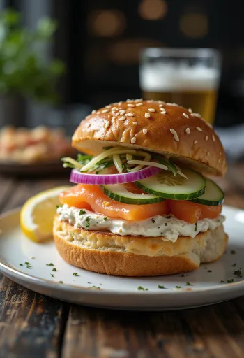 Füstölt Lazac Burger tálalva