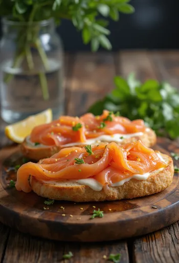 Füstölt lazacos és kapros focaccia tálalva