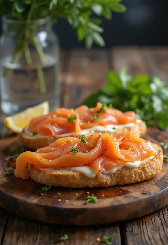 Füstölt lazacos és kapros focaccia tálalva