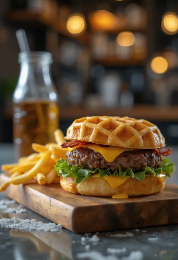 Gofri burger tálalva