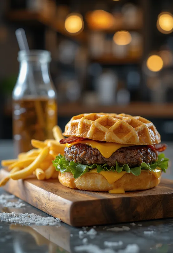 Gofri burger tálalva