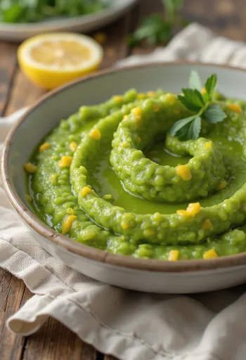 Pesto mentával és citromhéjjal üvegben tálalva, körülötte friss alapanyagokkal