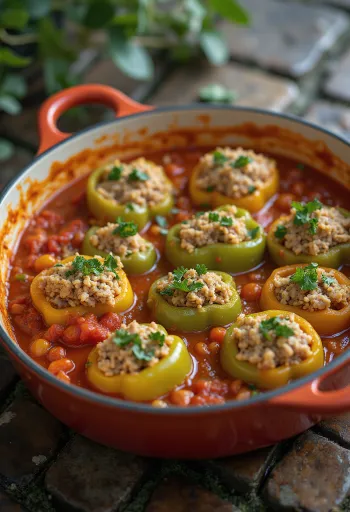Rizses töltött paprika tálalva