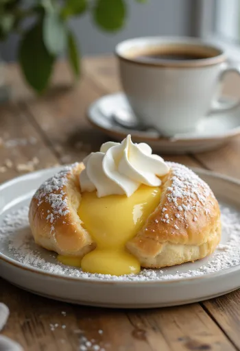 Semla vaníliás krémmel tálalva