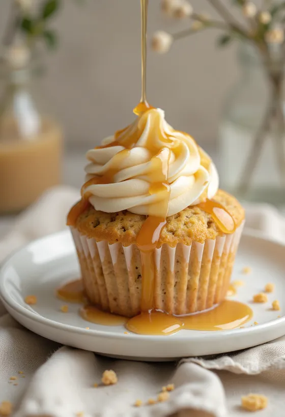 Sült banános cupcake tálalva