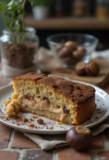 Tejmentes gesztenyés torta tálalva