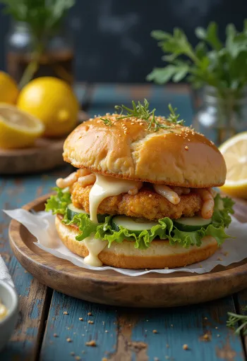 Tintahalos hamburger friss zöldségekkel tálalva