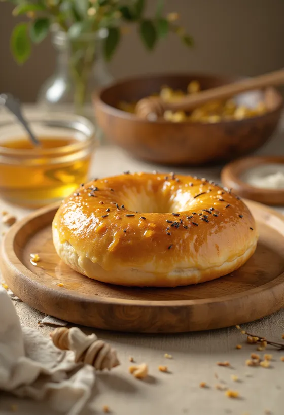 Vaníliás-mézes bagel tálalva