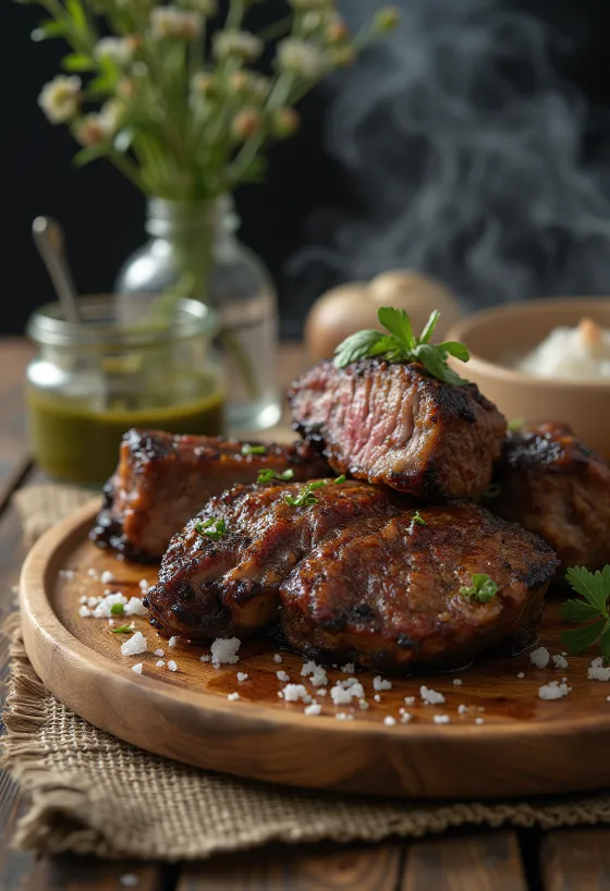 Asado tálalva grillezett zöldségekkel és chimichurri szósszal