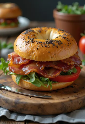 Baconös bagel tálalva