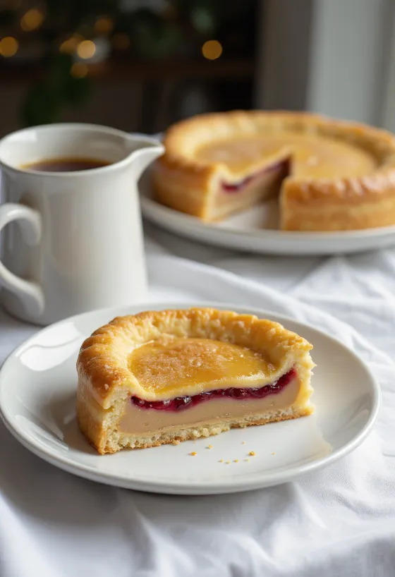 Bakewell tart mogyoróvajjal, mandulás töltelékkel és málna lekvárral