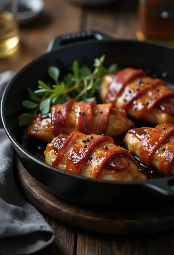 BBQ baconbe tekert csirkemell szaftosan tálalva