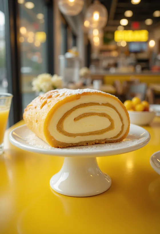Bolo de Rolo krémes goiabadával, goiaba lekvárral és tejszínnel töltött tekercs szeletek