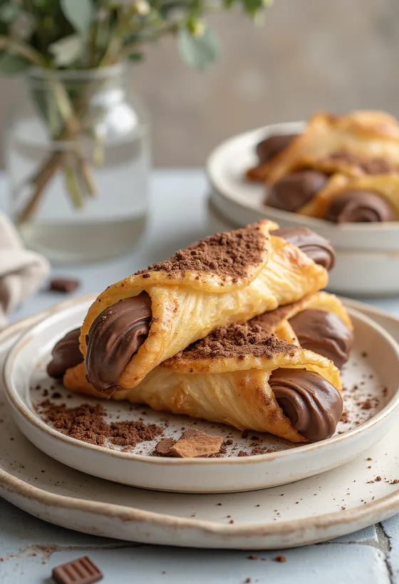Csokis-fahéjas cannoli desszert tálalva