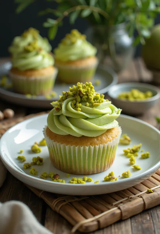 Dupla pisztáciás cupcake tálalva