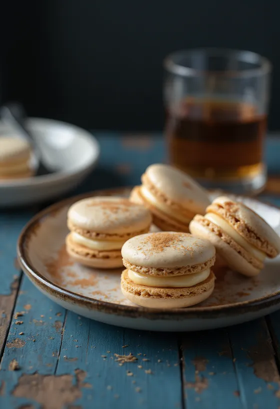 Fahéjas-rumos macaronok tálalva