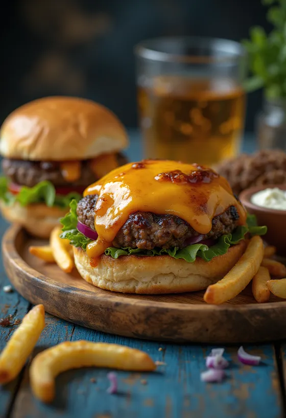 Füstölt sajt burger tálalva