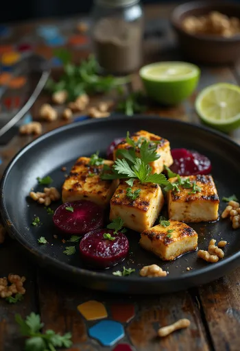 Fűszeres tofu lime-mal céklás salátával
