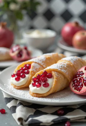 Gránátalmás cannoli tálalva