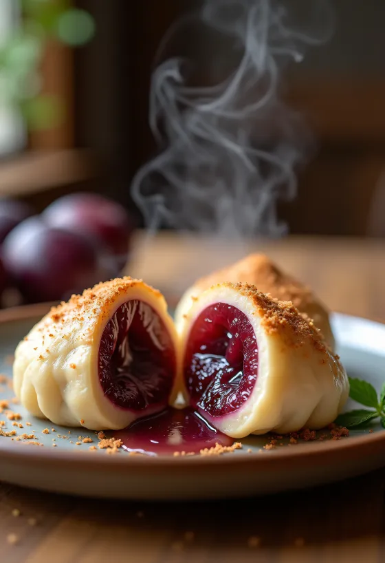 Keto szilvás gombóc tálalva